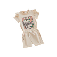 (6-12 Months, Khaki) Sommeroutfit für Kleinkinder: T-Shirt mit Schmetterlingen und Shorts (2-teiliges Set)