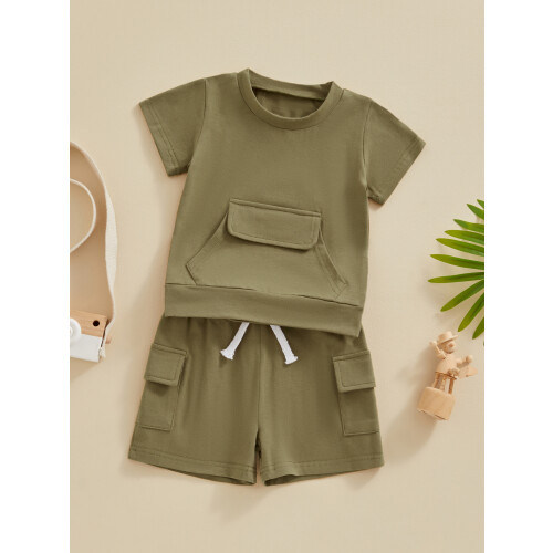 (3-6 Months, Army Green) Ensemble d'été 2 Couleur unie. 2