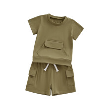 (3-6 Months, Army Green) Ensemble d'été 2 Couleur unie.