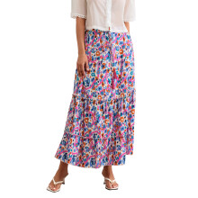 (XL, Multicolor) Women Flowy Floral Skirt Casual Summer Ruffled Hem Elastic Waist A-Line Skirt for Beach Vacation Club Streetwear