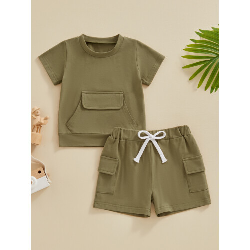 (3-6 Months, Army Green) Ensemble d'été 2 Couleur unie. 1