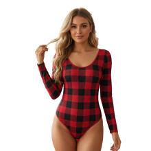 (XL, Mixed Color) Tuta da pigiama da donna, a maniche lunghe, senza schienale, a quadri rossi e a righe, abbigliamento da notte e per il tempo libero