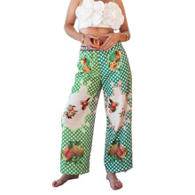 (L, Green) Damesbroek met elastische wijde pijpen, casual modieuze print, losse hoge taille, geschikt voor werk, kantoor en streetwear.