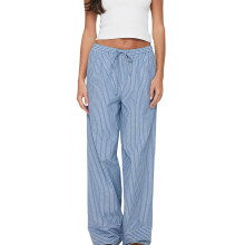 (L, Blue) Dames gestreepte broek, casual broek met elastische taille, losse broek, streetwear voor elke dag