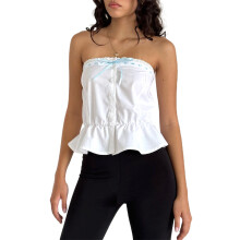 (XL, White) Débardeurs bustiers femme, hauts sans bretelles d'été, dos nu, bandeau dentelle avec boutons.