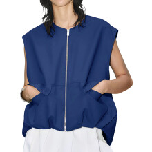 (XL, Navy Blue) Damesvest met rits, mouwloos, effen, oversized jasje, losvallende zomertop