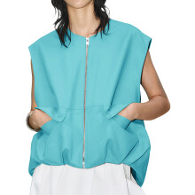 (L, Sky Blue) Chaleco con cremallera para mujer, sin mangas, de color liso, de gran tamaño, tops de verano de corte holgado