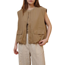 (S, Camel) Damesvest met rits, mouwloos, effen, oversized jasje, losvallende zomertop