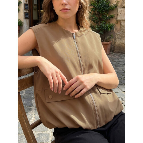 (XL, Camel) Γυναικείο αμάνικο γιλέκο καλοκαιρινές μπλούζες 2