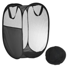 Mesh Laundry Hamper with Side Pocket, Collapsible Basket with Handles for Dorm, Travel, Bathroom Black