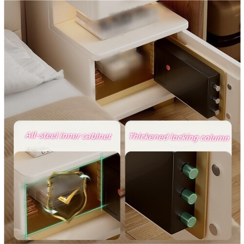 Smart Nightstand with Wireless Charging, Builtin Safe, LED Light, Modern Bedside Table Beige 1