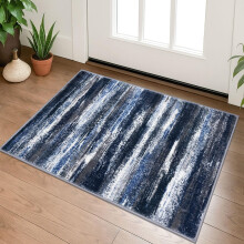 Modern Abstract 2x3 Washable Entryway Rug with NonSlip Rubber Backing, Navy Blue Small Area Rug