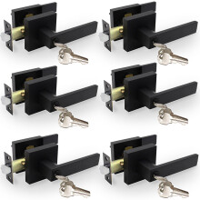 6 Pack Matte Black Keyed Entry Door Lever Set with Lock and Key, Heavy Duty for Interior Rooms