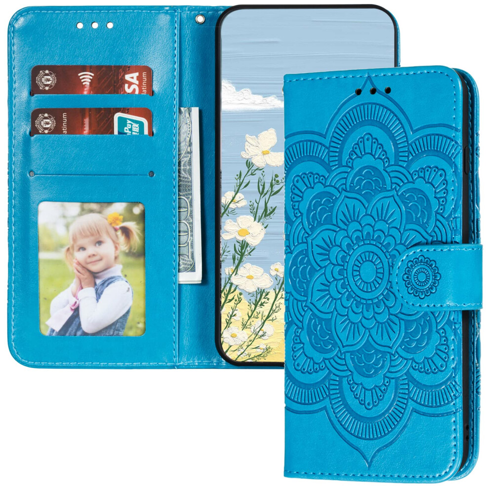 Pu Leather Flip Case Mandala Folio Cover With Kickstand And Magnetic Closure For Samsung Galaxy S25 Plus Blue 9073542357957