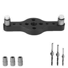 Adjustable Aluminum Woodworking Drill Guide with 3in1 Bushings, SelfCentering Pocket Hole Jig 6/8/10mm Black
