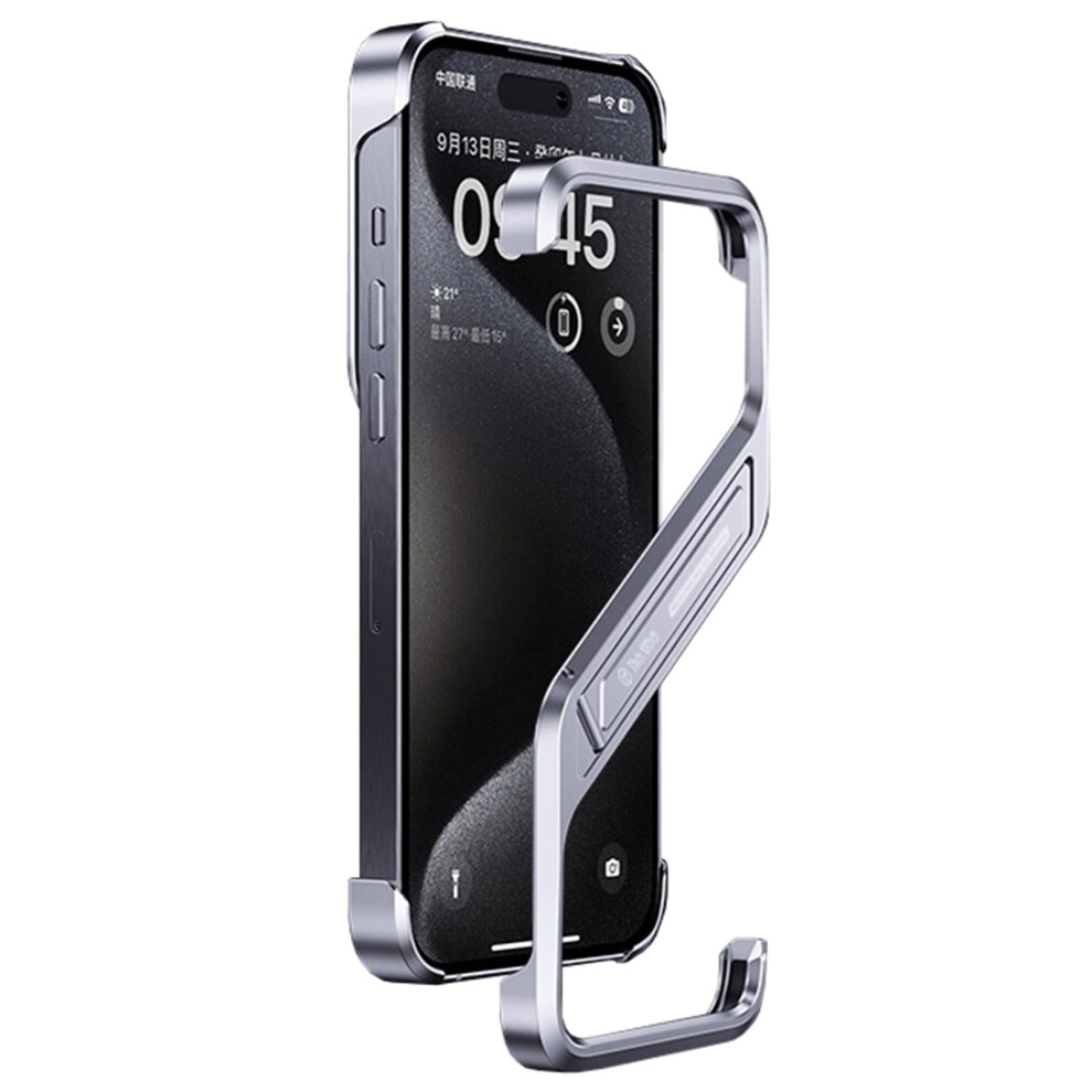 Shockproof Metal Case With Hidden Kickstand Ultra Thin Aluminum Cover For Iphone 16 Pro Max Silver 9169991068794
