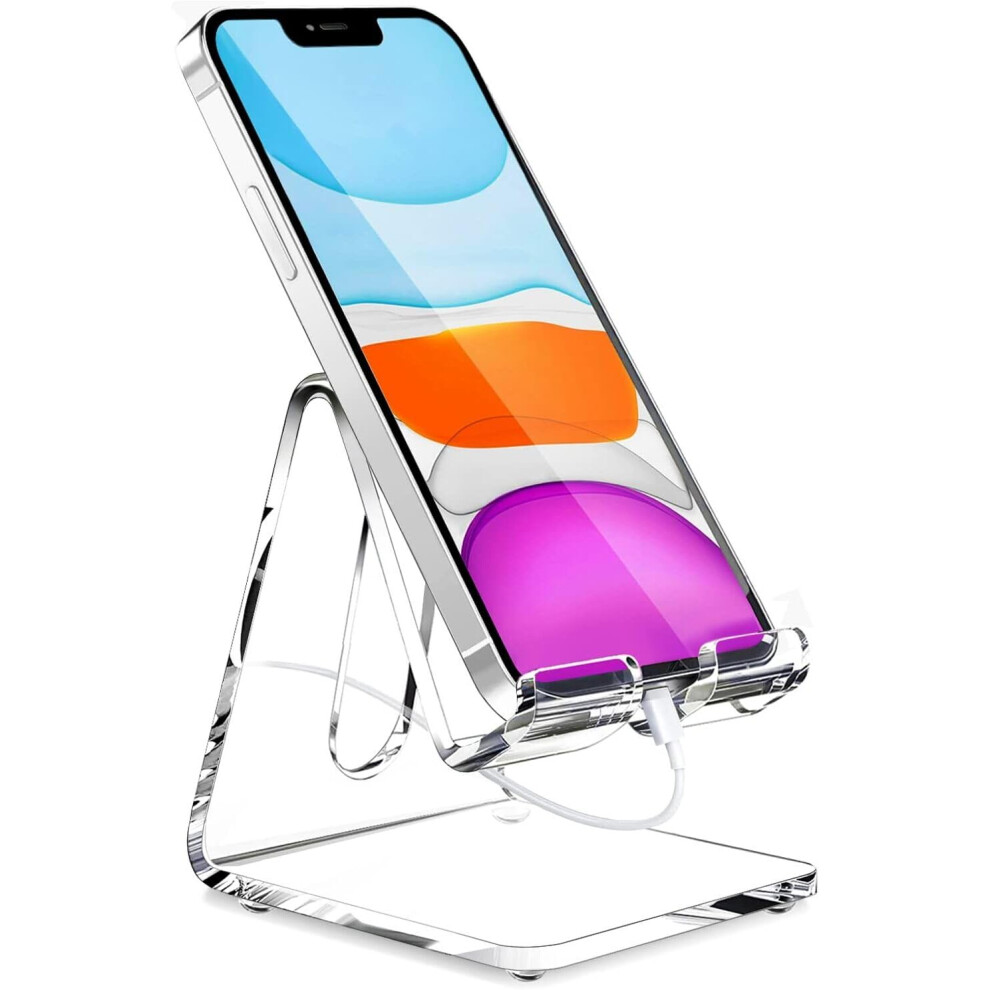 Clear Acrylic Phone Stand 2Pack, Desk Cell Phone Holder For Iphone Android Tablets, Hands Viewing 9073542358336