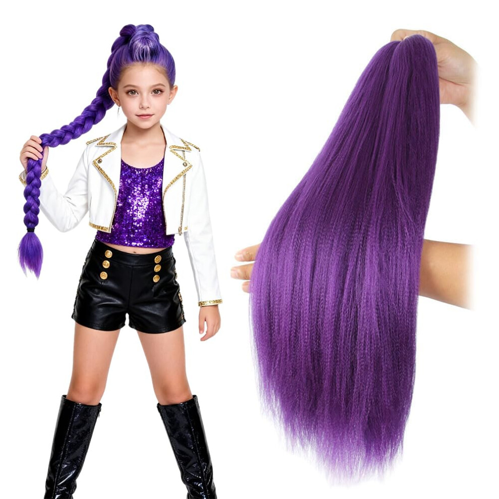 Unisex Purple Prestretched Synthetic Braiding Hair Extensions 24 Inch Yaki Texture For Women And Kids Cosplay 2Pcs
