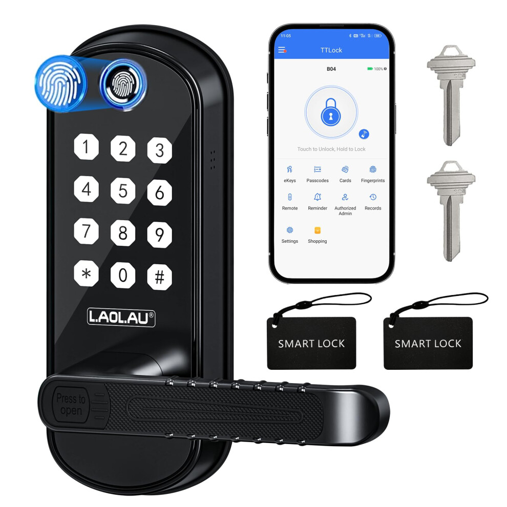 Fingerprint Smart Door Lock With Keypad And Handle, Wifi Keyless Entry, Ultrafast Unlock, Matte Black 9169991129938