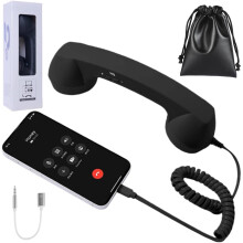 Retro Phone Handset with TypeC and 3.5mm Jack, Wide Compatibility for iPhone Android, Black