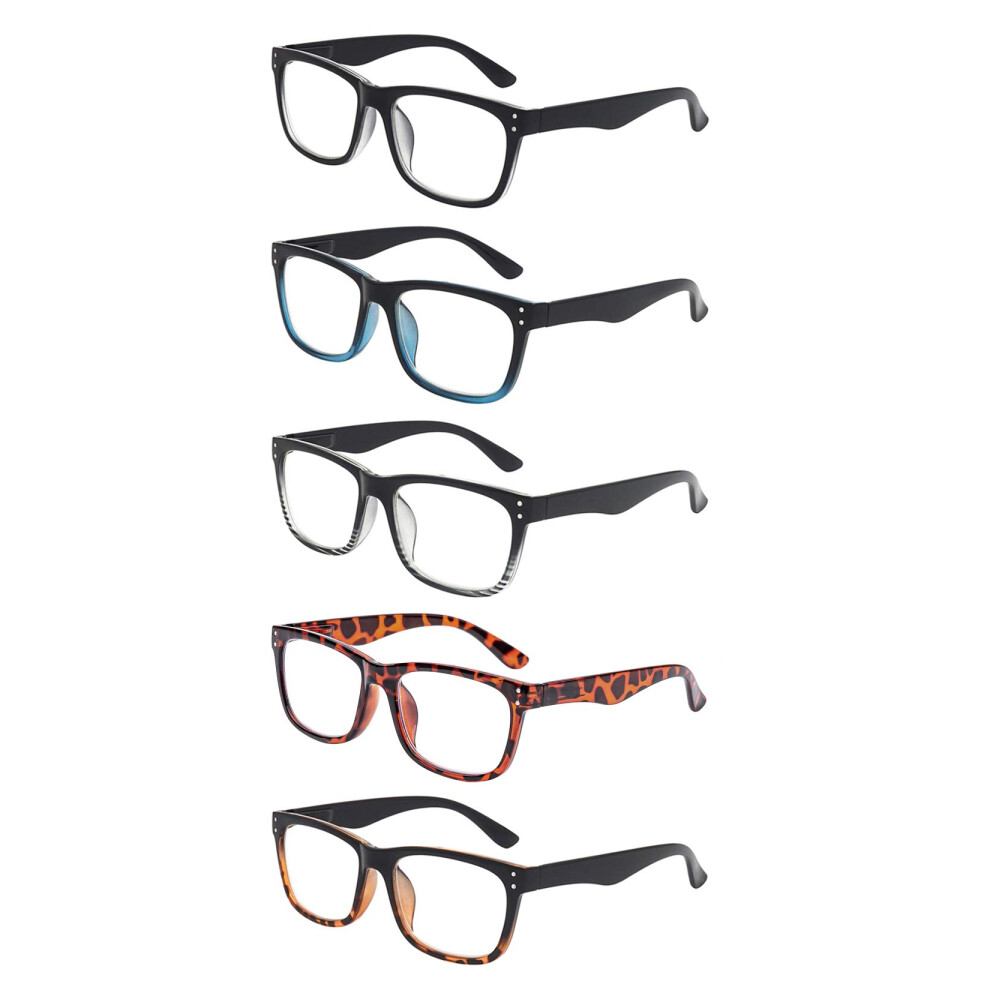 5 Pack Reading Glasses 2.0X Blue Light Blocking with Spring Hinges for Men and Women, 5 Colors