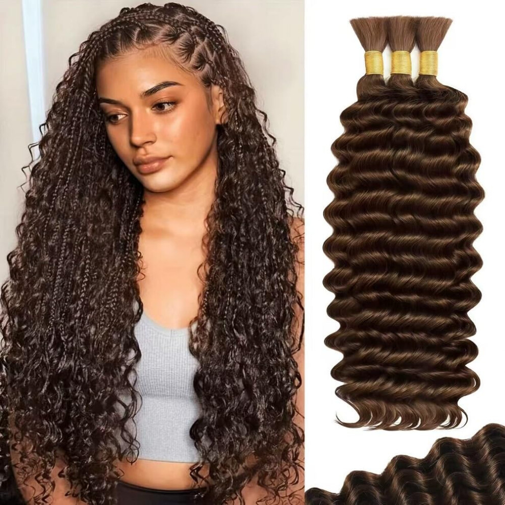 Unisex Human Braiding Hair Extensions 20 Inch Deep Wave Virgin Hair For Boho And Knotless Braids