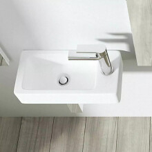 White Ceramic Wall Hung Hand Wash Basin, RH/LH Reversible Compact Cloakroom Sink