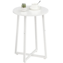 Round Side Table with Sturdy Metal Pedestal, 15.7 Inch Accent Nightstand for Living Room Bedroom White