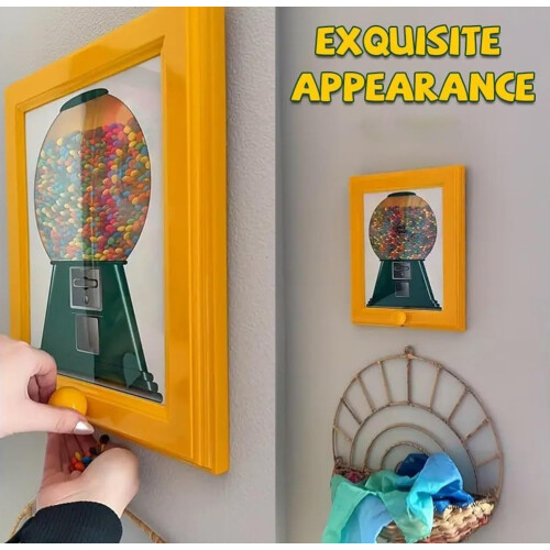 Candy Dispenser Photo Frame with Interactive Push Button, Wall Mounted Gumball Picture Frame, Blue+Pink 2PCS 1