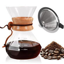 Pour Over Coffee Maker 400ml Borosilicate Glass with Stainless Steel Filter and Wooden Collar