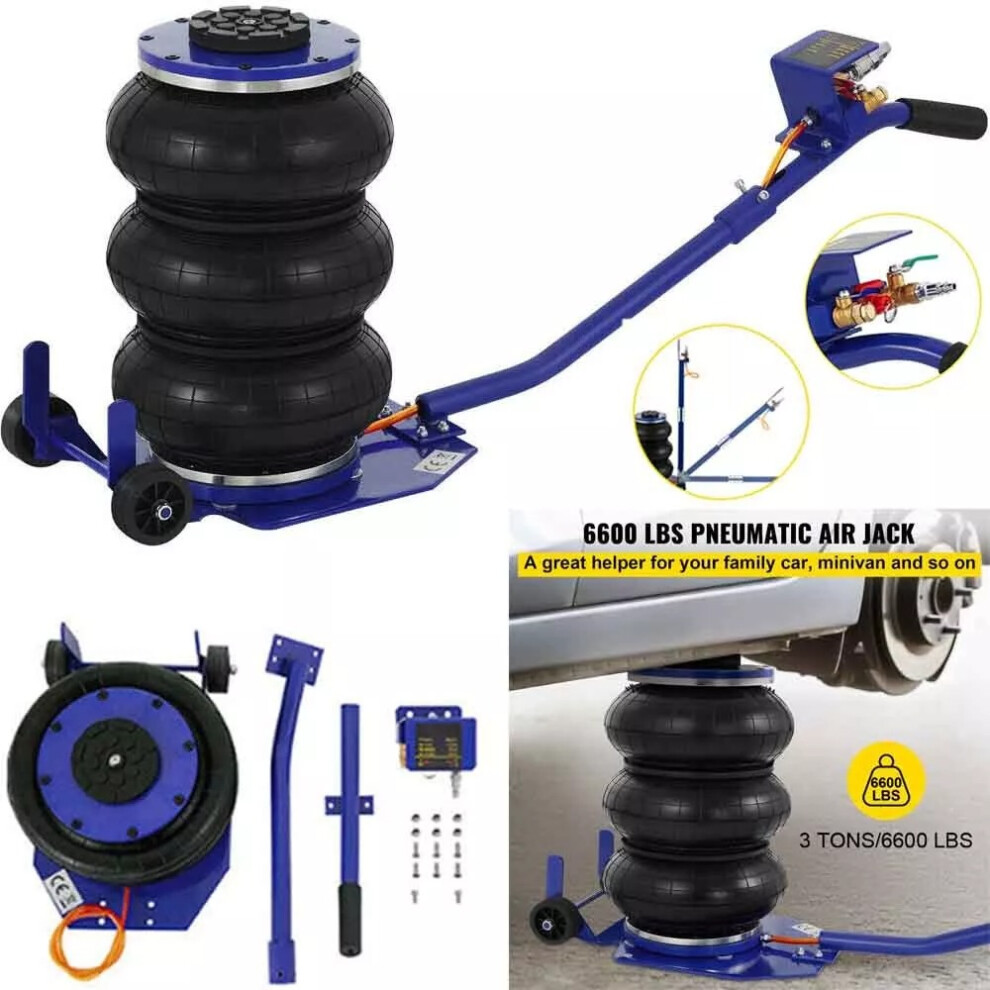 3 Ton 6600 Lbs Car Pneumatic Triple Air Bag Jack Trolley - 400Mm Lift Height 657382856840