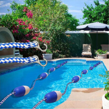 Pool Safety Rope with Floats 8FT Blue and White, Swimming Pool Divider with Hooks for Lane Separation