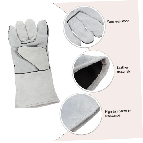 Leather Welding Gloves Heat Resistant Double Layer Durable for Industrial and Construction Work 2
