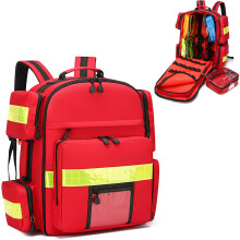 First Aid Backpack Waterproof Large Capacity Emergency Medical Bag with Oxygen Tank Compartment Red