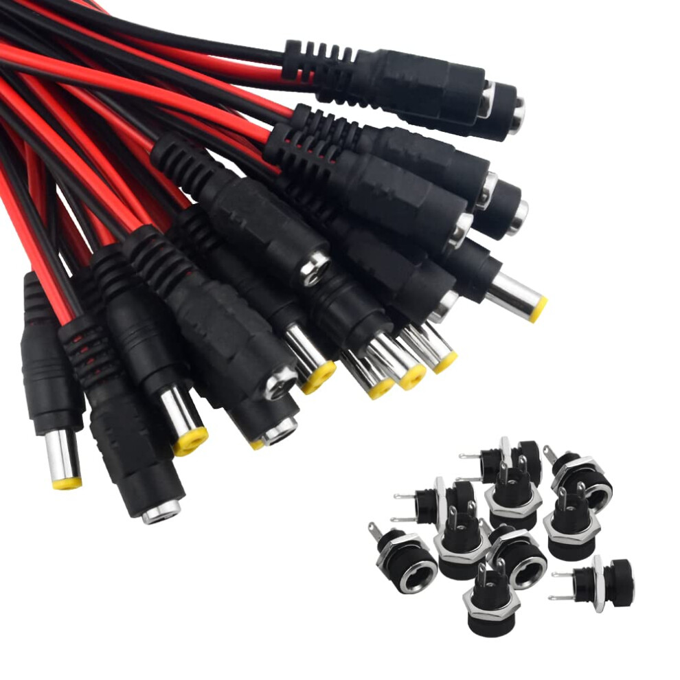 30Pcs Dc Power Connectors Set For Cctv Camera, 2.1X5.5mm Pigtail Adapters And Female Panel Mount Jacks 9073542359210