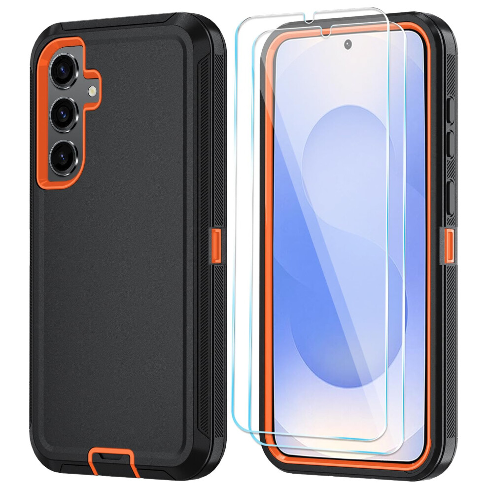 Case 6.7 Inch Slim Heavyduty Shockproof Cover With Screen Protector Black Orange For Samsung Galaxy S25 Plus Orange,Black 9073542359258