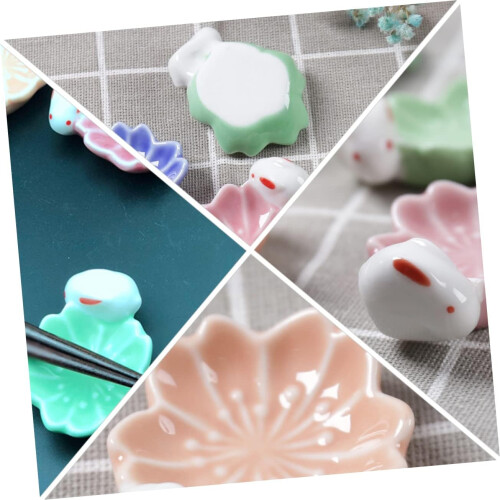 5Pcs Japanese Style Ceramic Chopstick Rest Rabbit Shape Cherry Blossom Holder for Elegant Table Setting 1