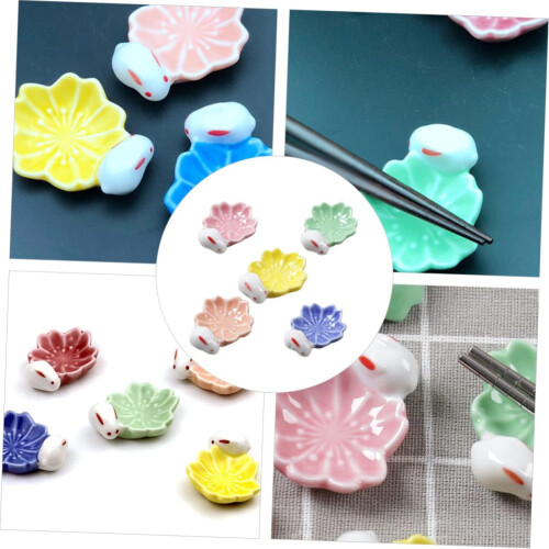 5Pcs Japanese Style Ceramic Chopstick Rest Rabbit Shape Cherry Blossom Holder for Elegant Table Setting 2