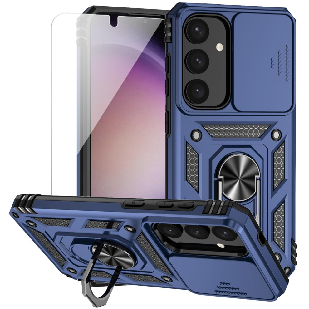 Case Militarygrade Drop Protection With Camera Cover And Ring Kickstand Navy For Samsung Galaxy S25 Blue 9073542359296