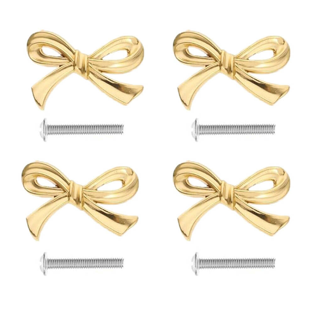 4Pcs Solid Brass Bow Cabinet Knobs Gold Drawer Pulls Polished Finish For Kitchen Dresser Wardrobe 9053599445562