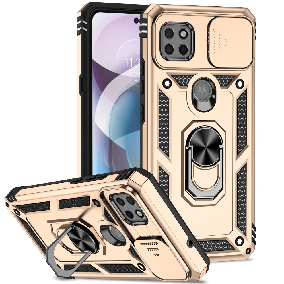 Rugged Shockproof Case With 360 Kickstand And Slide Camera Lens Cover For Motorola One 5G Uw Ace Gold 9169991070377