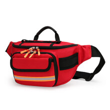 First Aid Waist Bag with MultiCompartment Storage, Adjustable Strap, Red Nylon for Emergency Rescue