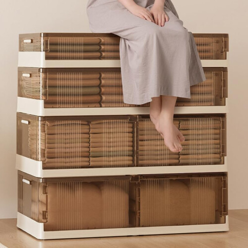 Under Bed Storage Box with Wheels, Stackable Plastic Container with Lid for Clothes Shoes Brown 2