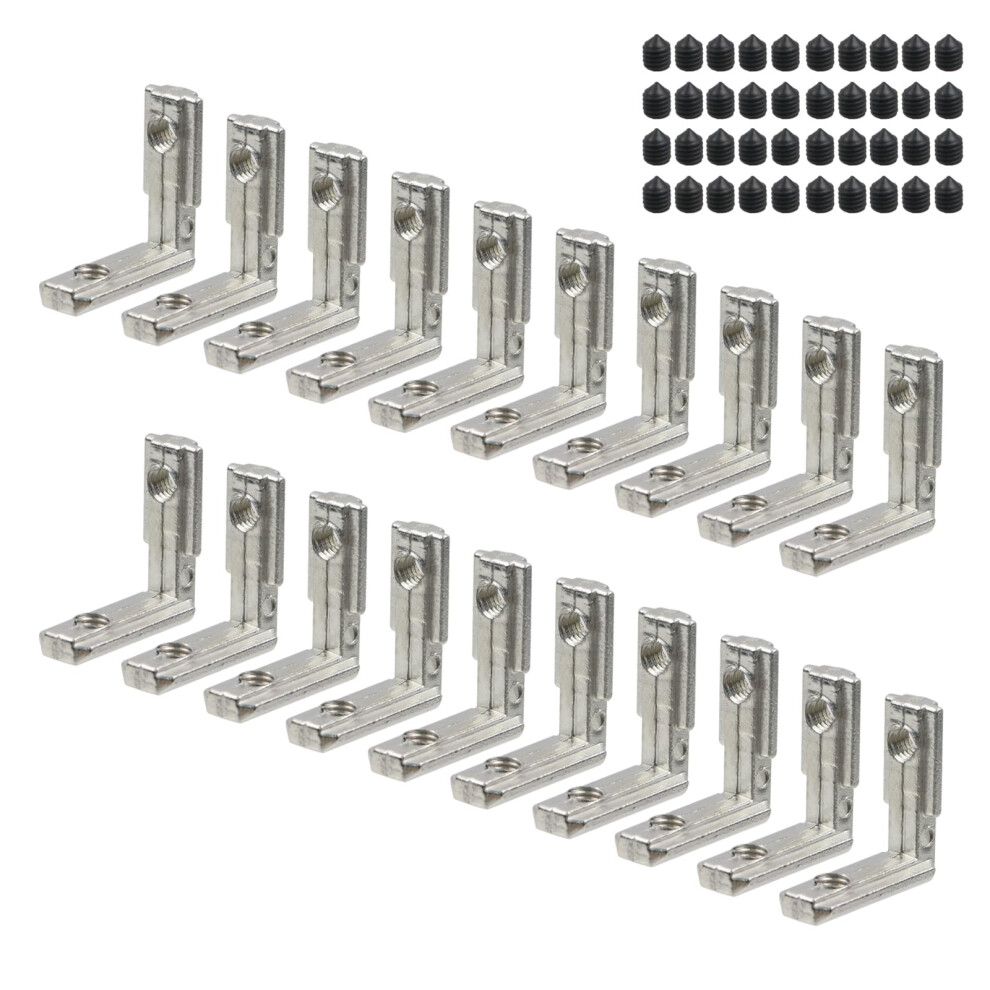 20Pcs Aluminum Extrusion Corner Bracket 2020 Series Lshape Zinc Alloy Connector 24X24mm Silver 9053599446095