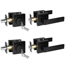 Matte Black Entry Door Lock Set with Lever and Deadbolt, 2 Pack Keyed Alike for Front Door