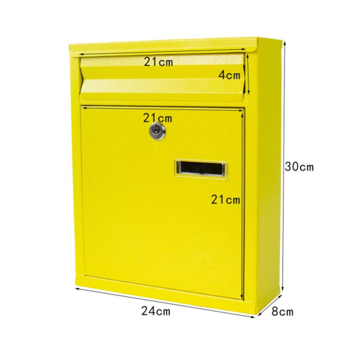 Yellow Galvanized Wall Mounted Mailbox Lockable Rustproof Retro Outdoor Post Box for Villa 1