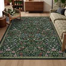 Bohemian Floral Area Rug 6x9 Green Washable Non Slip Soft Texture for Living Room Bedroom