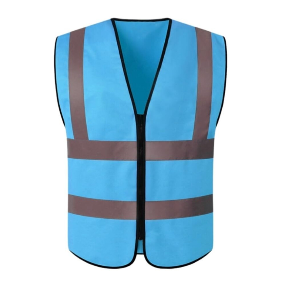 Reflective Safety Vest With Zipper Visibility Blue Vest For Roadwork And Cycling 9053599446439