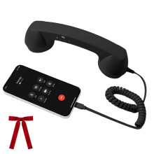 Retro Phone Handset for iPhone and Android with Mic and Speaker, 90s Vintage Style, Black 3.5mm