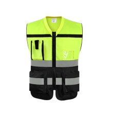 Reflective Safety Vest Visibility Yellow with Pockets and Zipper for Cycling and Construction